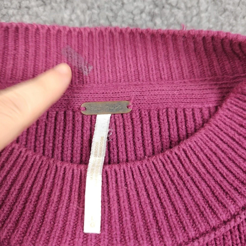 Free People Sweater Sz Large Ottoman Slouchy Magenta Pink Ribbed Knit Oversized